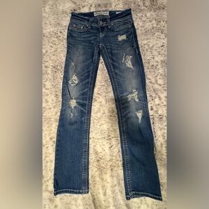 BKE Women's Distressed Dark Blue Skinny Jeans